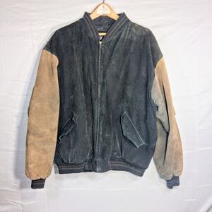 Goldway Men's L/G Suede Leather U2k Distressed Retro Barn Vintage Bomber Jacket
